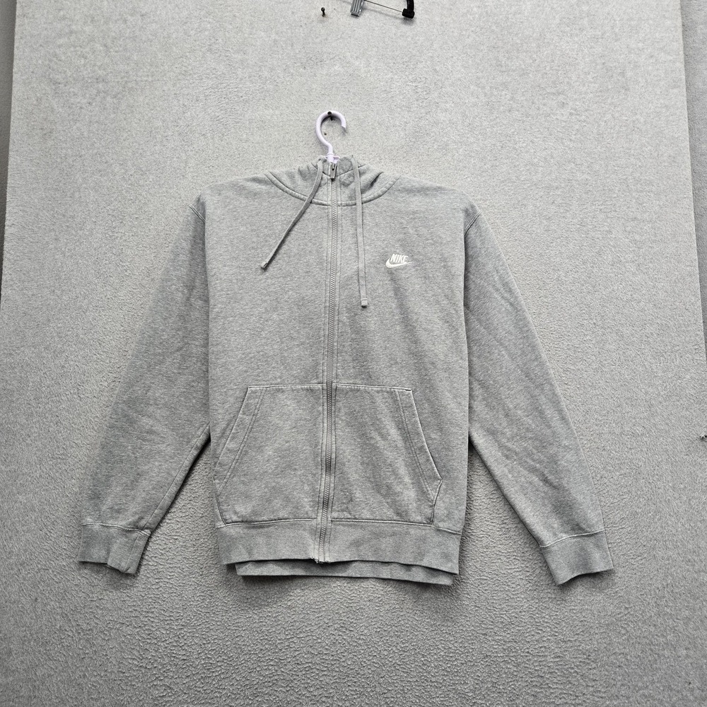 Nike Men Hoodie L Gray Fleece Embroidered Activewear Zipper Logo